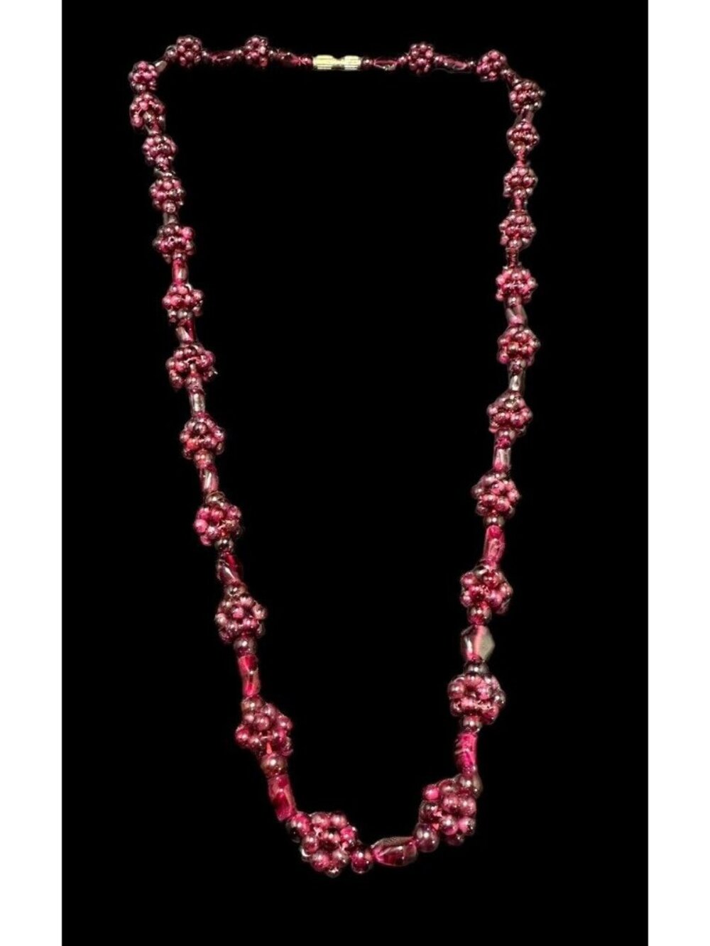 Art Deco Red Garnet Pyrope Necklace Cluster Beaded Berry Accents 26.5 Inches